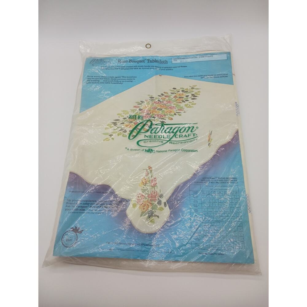 Vintage Paragon Rose Bouquet Tablecloth Stamped Cross Stitch 59x80 Floral